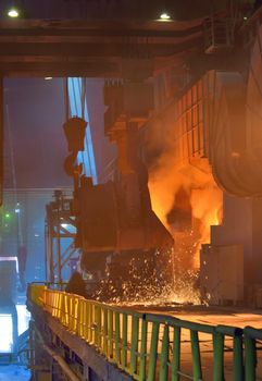 Hot steel pouring in steel plant