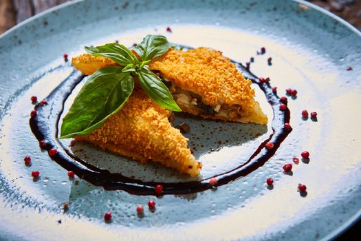 Krokiety - Polish style croquettes filled with beef served with basil