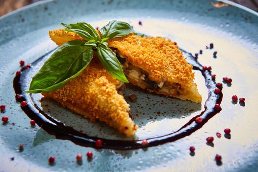 Krokiety - Polish style croquettes filled with beef served with basil