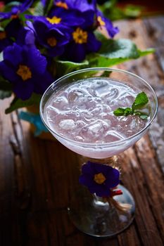 pink cocktails with fresh mint with flowers