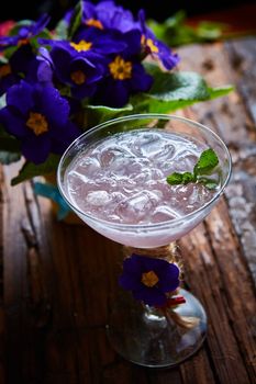 pink cocktails with fresh mint with flowers