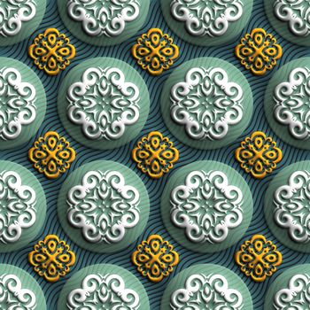 Plastic background tiles with embossed abstract ornament