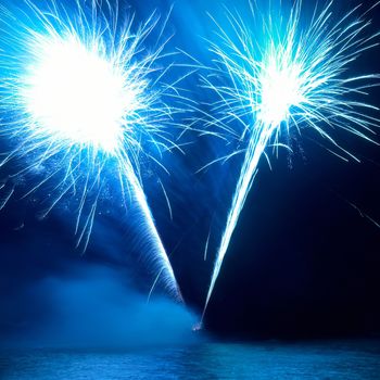 Colorful fireworks on the black sky background