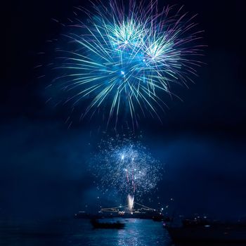 Colorful fireworks on the black sky background