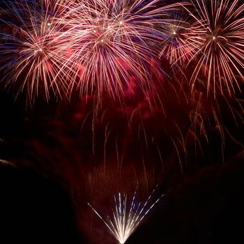 Colorful fireworks on the black sky background