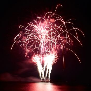 Colorful fireworks on the black sky background