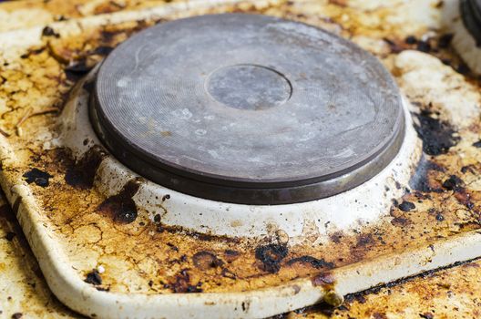 Very dirty hot plate in the kitchen