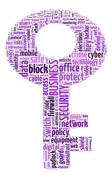 Security word cloud illustration concept over key shape