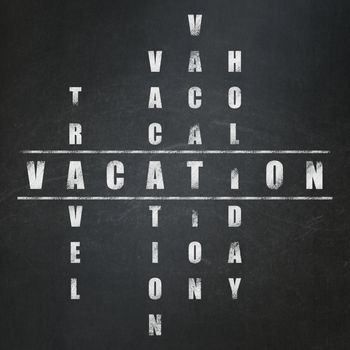 Travel concept: Painted White word Vacation in solving Crossword Puzzle on School Board background