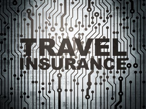 Insurance concept: circuit board with  word Travel Insurance, 3d render