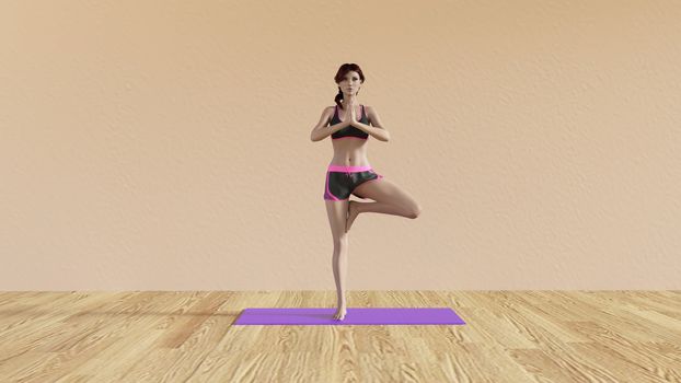 Yoga Class Tree Pose Illustration with Female Instructor 