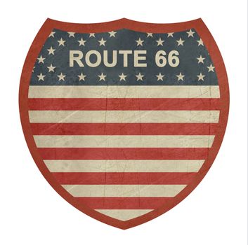 Grunge American route 66 highway sign isolated on a white background.