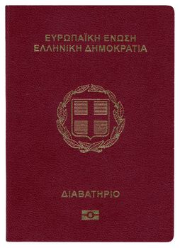 Euro Greek Passport on white background.