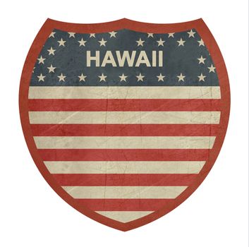 Grunge Hawaii American interstate highway sign isolated on a white background.