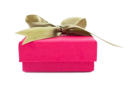 Gift box with satin present bow on white background