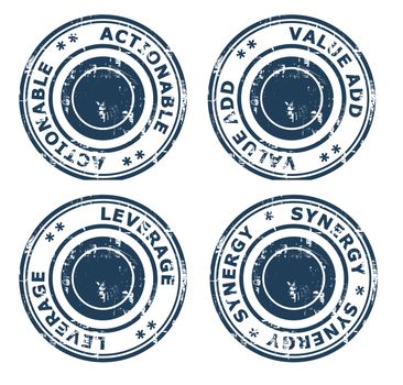 Set of four business concept stamps isolated on a white background.
