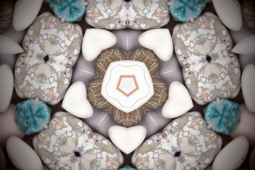 Fractal kaleidoscope background with images forming a star-shaped pattern