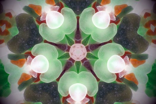 Fractal kaleidoscope background with images forming a star-shaped pattern