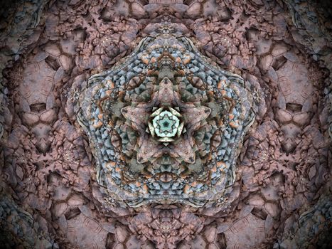 Fractal kaleidoscope background with images forming a star-shaped pattern
