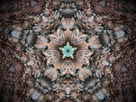 Fractal kaleidoscope background with images forming a star-shaped pattern