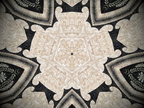 Fractal kaleidoscope background with images forming a star-shaped pattern