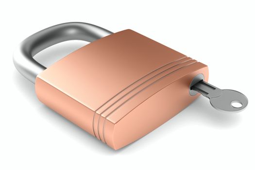 steel closed lock on white background. Isolated 3D image
