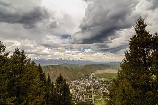 Ariel view of the city of Jackson Hole. United States of America, Wyoming