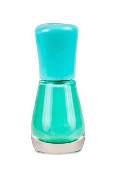 Bottle of turquoise nail polish isolated on white background with clipping path