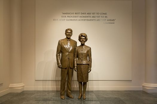 SIMI VALLEY, CA/USA - JANUARY 23, 2016: Statues of Ronald and Nancy Reaga at the Ronald Reagan Presidential Library and Museum.