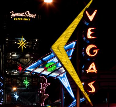 LAS VEGAS, NV/USA - FEBRUARY 14, 2016: Landmark lights of downtown Las Vegas. entering Fremont Street Experience.