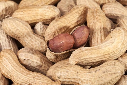 background of fruits of groundnut, close up.