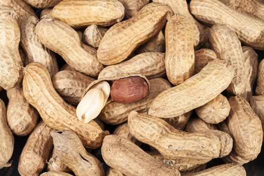 background of fruits of groundnut, close up.