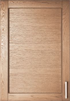 Wooden brown door of wardrobe in kitchen background