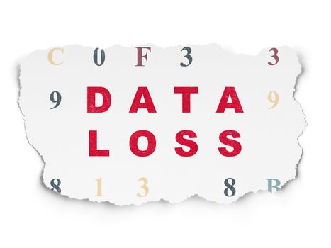 Data concept: Painted red text Data Loss on Torn Paper background with  Hexadecimal Code