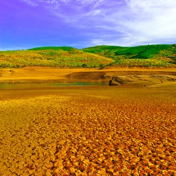 River on the Bottom of Canyon in the Cantabrian Mountain at Sunset