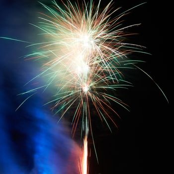 Colorful fireworks on the black sky background