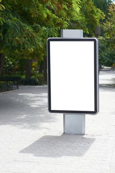 Vertical blank billboard on the city street