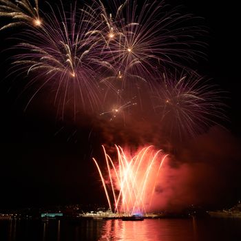 Colorful fireworks on the black sky background