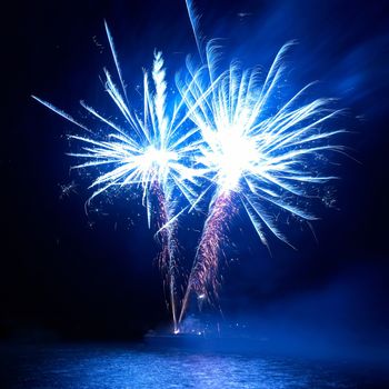 Colorful fireworks on the black sky background