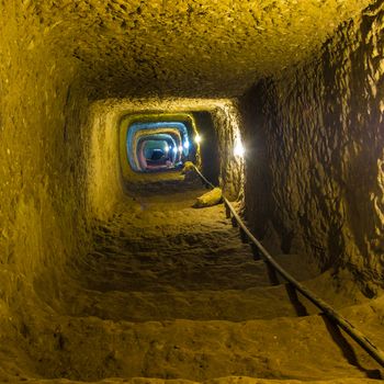 Mysterious dungeon- tunnel with walls made of stone