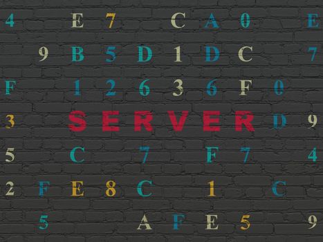 Web design concept: Painted red text Server on Black Brick wall background with Hexadecimal Code