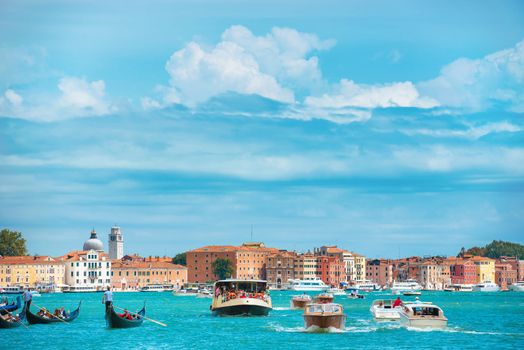 Grand Canal and Basilica Santa Maria della Salute in sunny day. Venice, Italy. Sunny day