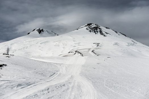 Elbrus in snow. Winter ski resort