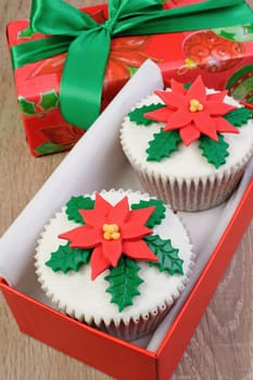 Chocolate Christmas Muffins decorated with marzipan pearl snowflake