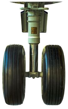 Isolated Image Of Airplane Wheels And Undercarriage