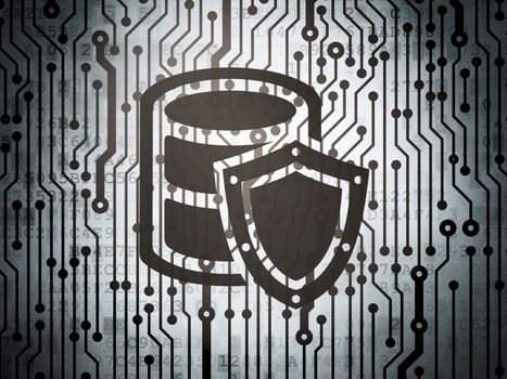 Database concept: circuit board with  Database With Shield icon, 3d render