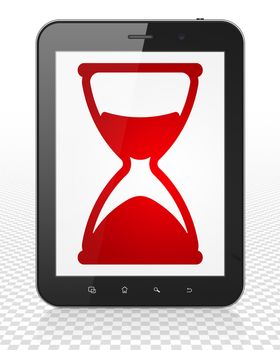 Timeline concept: Tablet Pc Computer with red Hourglass icon on display