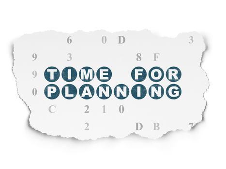 Timeline concept: Painted blue text Time for Planning on Torn Paper background with  Hexadecimal Code