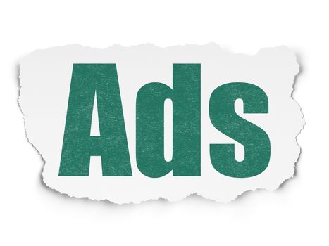Advertising concept: Painted green text Ads on Torn Paper background with  Tag Cloud