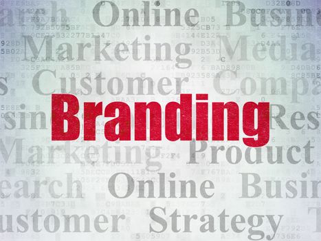 Advertising concept: Painted red text Branding on Digital Paper background with   Tag Cloud
